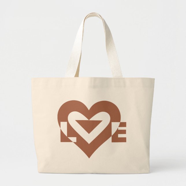 Cool Love Graphic, Mocha Brown Large Tote Bag (Front)