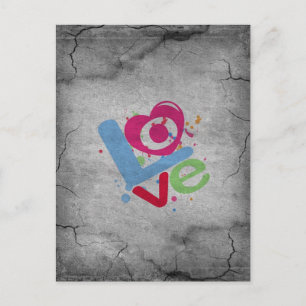 Cool Love painted on a old grey cracked wall Postcard