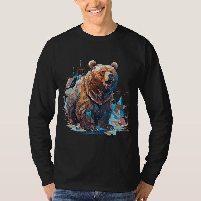 Cool Low Poly Grizzly Bear Design T-Shirt (Front)