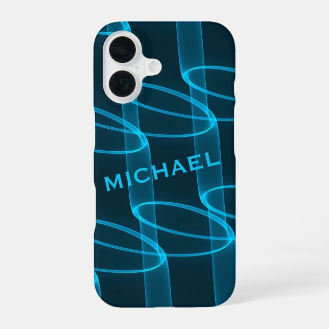 Cool Luminous Blue Wave Pattern Personalised iPhone 16 Case (Back)