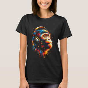 Cool Macaque Monkey Headphone Music Art Christmas T-Shirt