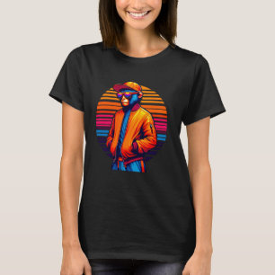 Cool Macaque Monkey Modern Urban Style Sunset Retr T-Shirt