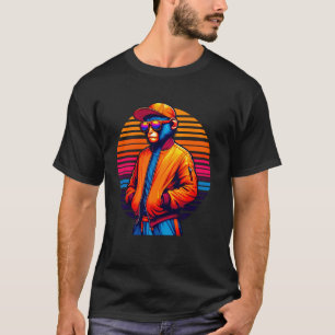 Cool Macaque Monkey Modern Urban Style Sunset Retr T-Shirt