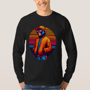 Cool Macaque Monkey Modern Urban Style Sunset Retr T-Shirt