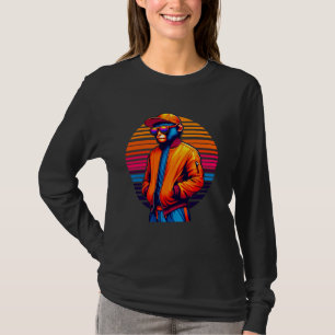 Cool Macaque Monkey Modern Urban Style Sunset Retr T-Shirt
