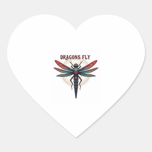 Cool Machined Steampunk Dragonfly - Dragons Fly -  Heart Sticker (Front)