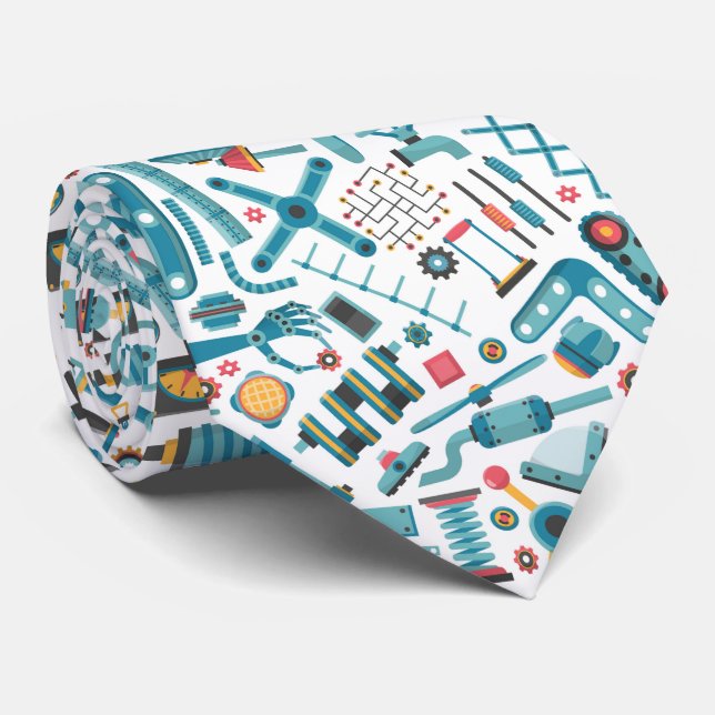 Cool Machinery Elements Colourful Pattern Tie (Rolled)