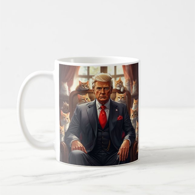 Cool MAGA Cat TRUMP surrounded by KITTENS funny Coffee Mug (Left)