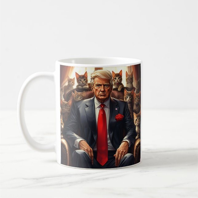 Cool MAGA Cat TRUMP surrounded by KITTENS funny Coffee Mug (Left)