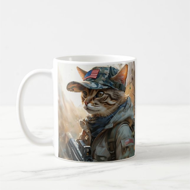 Cool MAGA Cat with Gun and Camouflage Cute AMERICA Coffee Mug (Left)