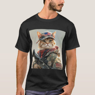 Cool MAGA Cat with Gun and Camouflage Cute AMERICA T-Shirt