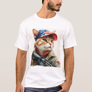 Cool MAGA Cat with Gun and Camouflage Cute AMERICA T-Shirt