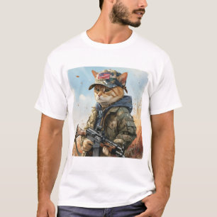Cool MAGA Cat with Gun and Camouflage Cute AMERICA T-Shirt