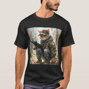 Cool MAGA Cat with Gun and Camouflage Cute AMERICA T-Shirt