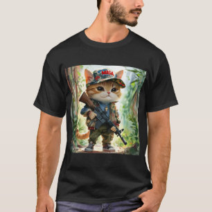 Cool MAGA Cat with Gun and Camouflage Cute AMERICA T-Shirt