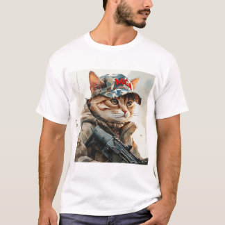 Cool MAGA Cat with Gun and Camouflage Cute T-Shirt
