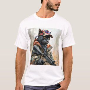 Cool MAGA Cat with Gun & Camouflage BLACK PANTHER T-Shirt