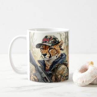 Cool MAGA Cat with Gun & Camouflage CHEETAH Coffee Mug