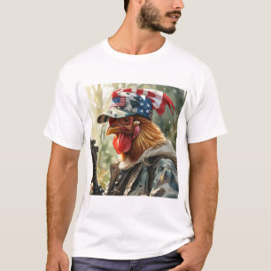 Cool MAGA Chicken with Gun Camouflage Cap Rooster T-Shirt