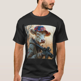 Cool MAGA Cow with Gun and Camouflage Cute AMERICA T-Shirt