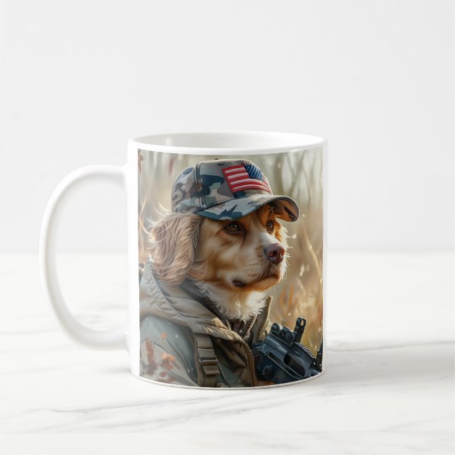 Cool MAGA Dog with Gun and Camouflage Cute puppy Coffee Mug (Left)