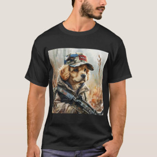 Cool MAGA Dog with Gun and Camouflage Cute puppy T-Shirt