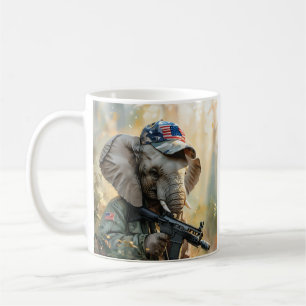 Cool MAGA Elephant with Gun & Camouflage AMERICA Coffee Mug