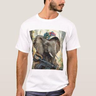 Cool MAGA Elephant with Gun & Camouflage AMERICA T-Shirt