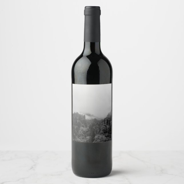 Cool, magical foggy nature wine label (Front)