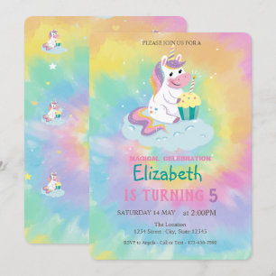 Cool Magical Unicorn Rainbow Tie Dye Birthday  Invitation