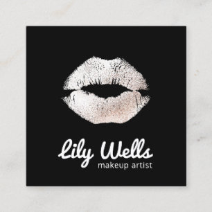 Cool Makeup Artist Silver Kissing Lips Black Square Business Card