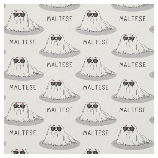 Cool Maltese Dog with Sunglasses - Cute Fabric (Swatch)