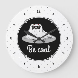 Cool Maltese Dog with Sunglasses Cute Funny Large Clock