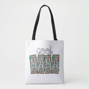 Cool Mama Plaid Turquoise Leopard Box Doodle Mummy Tote Bag