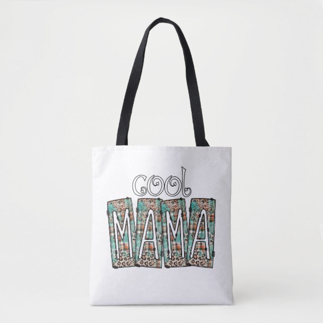 Cool Mama Plaid Turquoise Leopard Box Doodle Mummy Tote Bag (Front)