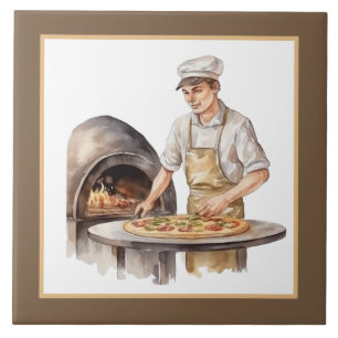 Cool man baking Pizza home Business crafting Tile