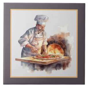 Cool man making pizza home business crafting tile