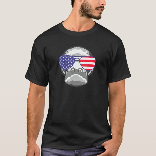 Cool Manatee Wearing Usa Flag Sunglasses Us Americ T-Shirt (Front)