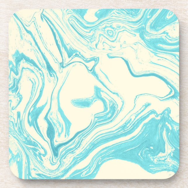 Cool Marble Design in Turquoise and Cream Coaster (Front)