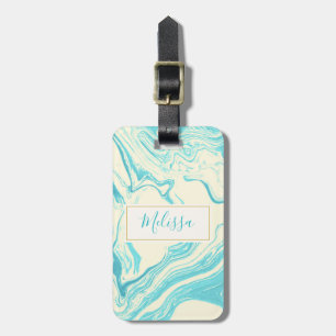 Cool Marble Design in Turquoise and Cream Custom Luggage Tag