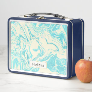 Cool Marble Design in Turquoise and Cream Custom Metal Lunch Box