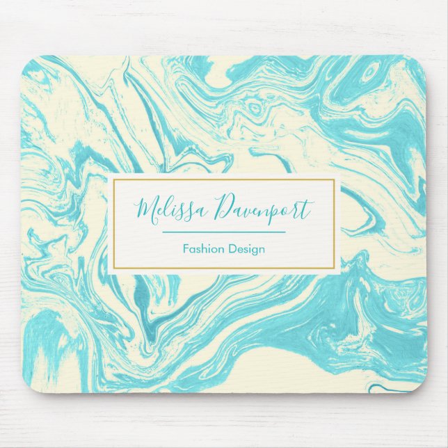 Cool Marble Design in Turquoise and Cream Custom Mouse Mat (Front)