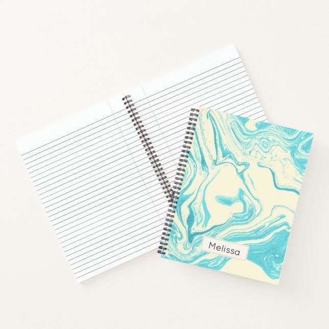 Cool Marble Design in Turquoise and Cream Custom Notebook (Inside)