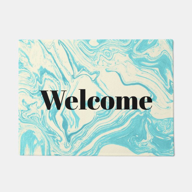 Cool Marble Design in Turquoise and Cream Doormat (Front)