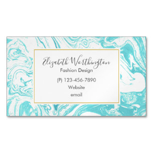 Cool Marble Design in Turquoise and Cream Magnetic Business Card