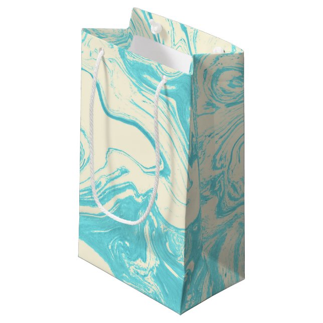 Cool Marble Design in Turquoise and Cream Small Gift Bag (Front Angled)