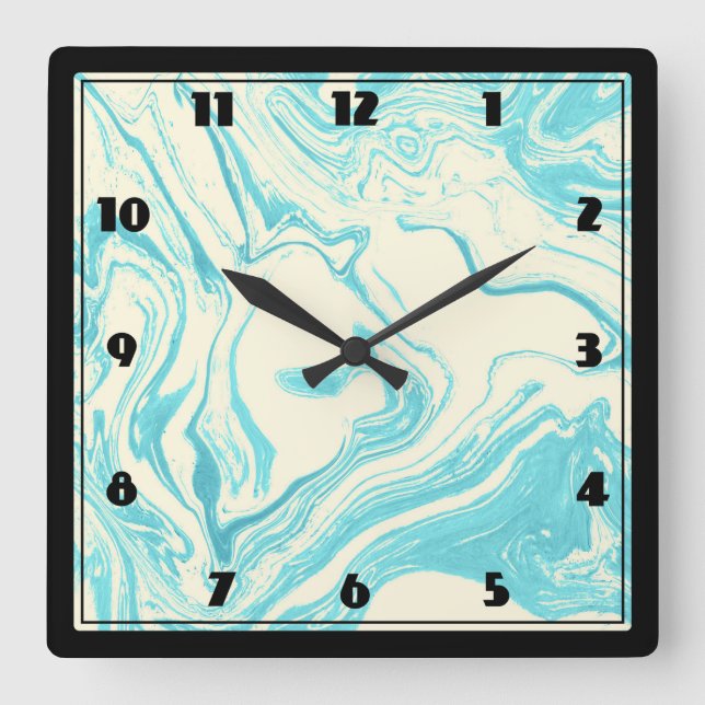 Cool Marble Design in Turquoise and Cream Square Wall Clock (Front)