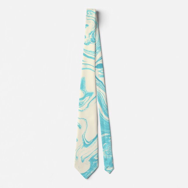 Cool Marble Design in Turquoise and Cream Tie (Front)