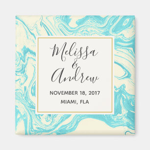 Cool Marble Design in Turquoise and Cream Wedding Magnet