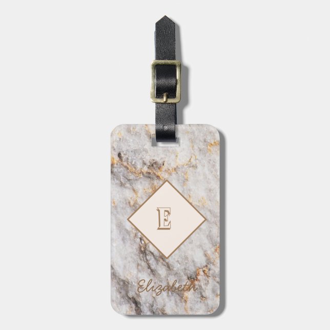 Cool Marble Granite  Stone Texture, Monogram Luggage Tag (Front Vertical)